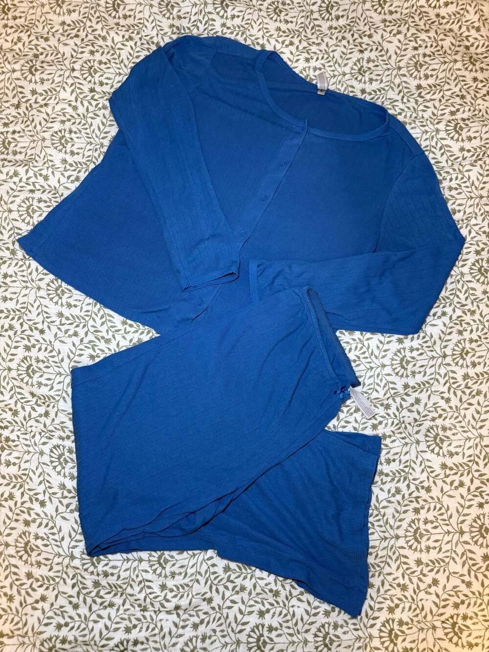 Auden Blue Ribbed Long Sleeve Pajama Top and Pants Set